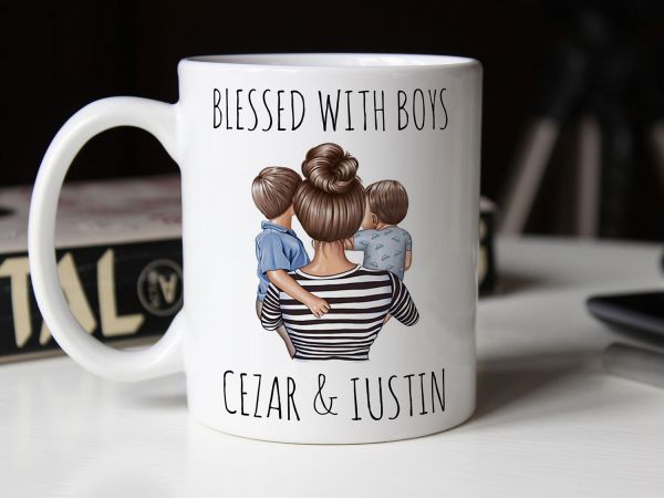 Cana personalizata "Blessed with boys"