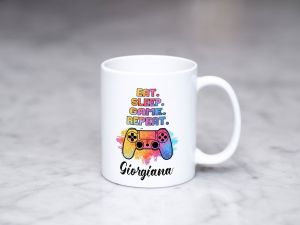 Cana personalizata pentru gamer "Eat sleep"