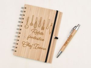 Set carnetel si pix bambus personalizate "Retete"