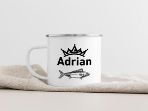 Cana emailata personalizata cu nume "Regele pescar"