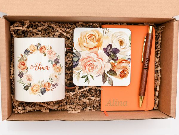 Set cadou personalizat "Orange&Gold"