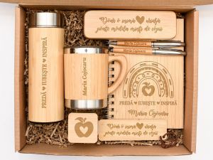 Set cadou personalizat bambus pentru invatatoare/educatoare
