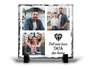 Tablou patrat piatra, 3 fotografii, "Cel mai bun tata"