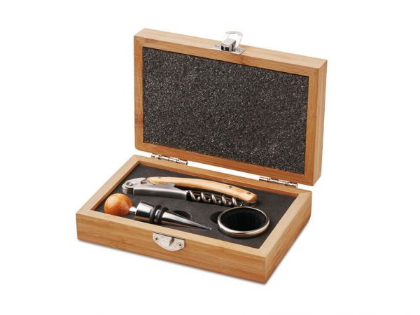 Cutie bambus cu 3 accesorii pentru vin