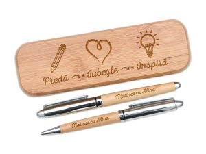 Set scris bambus personalizat "Preda iubeste inspira"