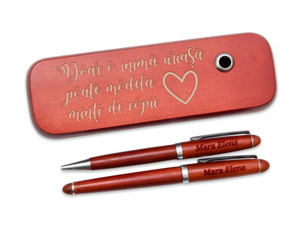 Set pix si stilou din lemn "Doar o inima uriasa"