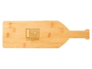 Tocator din bambus in forma de sticla personalizat cu logo prin gravare laser