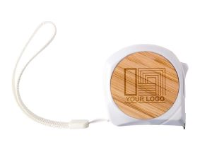 Ruleta 5m, ABS si bambus, alba, personalizata cu logo firma