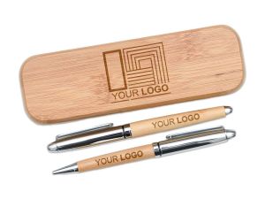 Pix si roller din bambus in cutie bambus, personalizate cu logo