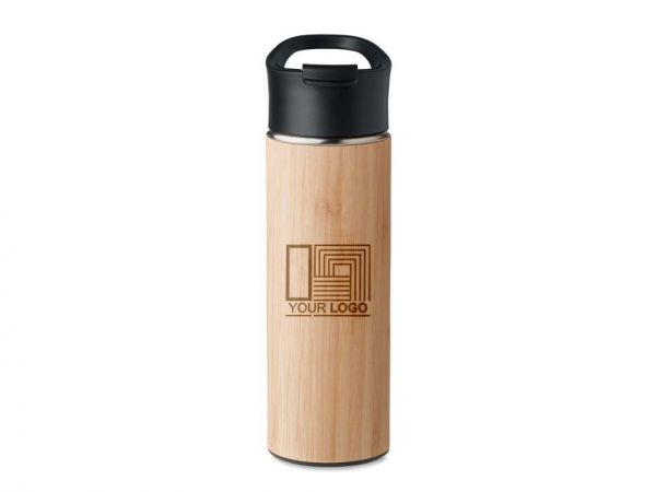 Termos bambus, maner PP, 450 ml, personalizat cu LOGO