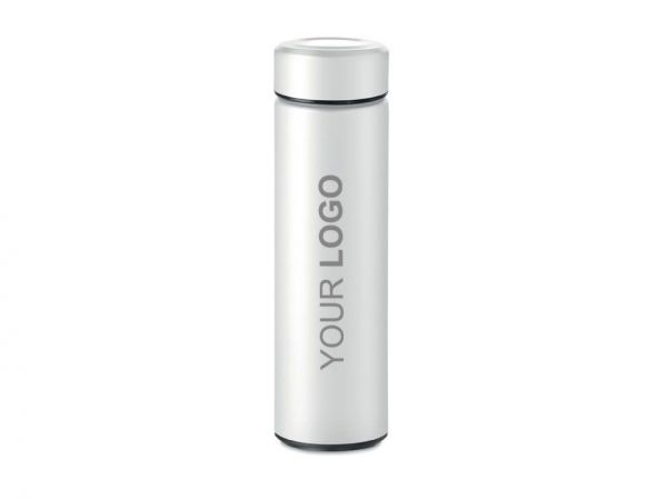 Termos din inox cu perete dublu, exterior alb, personalizat cu LOGO