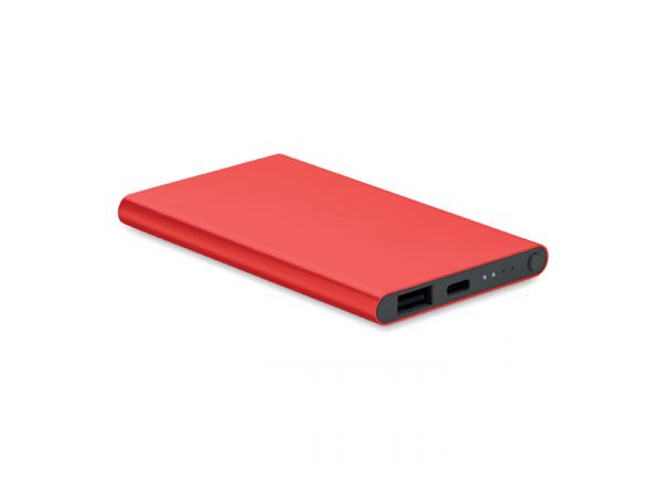 Powerbank aluminiu reciclat, 4000mAh, rosu, personalizat cu LOGO