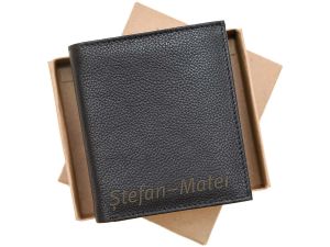 Portofel negru din piele naturala, personalizat cu nume