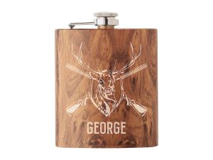 Sticla de buzunar inox, imitatie lemn, pentru vanator