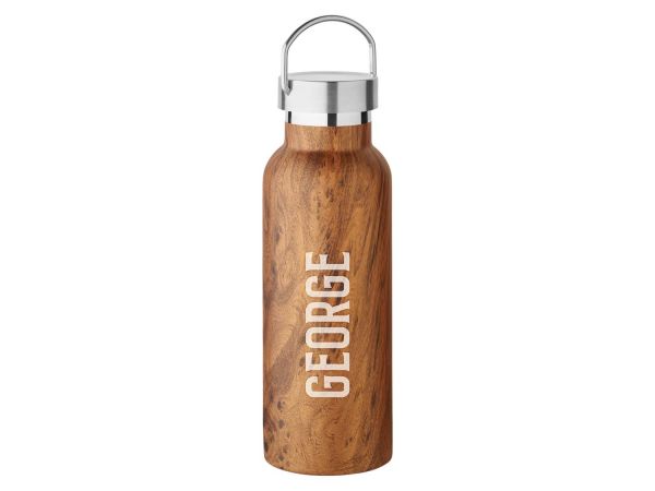 Sticla termo inox, aspect lemn, personalizata cu nume