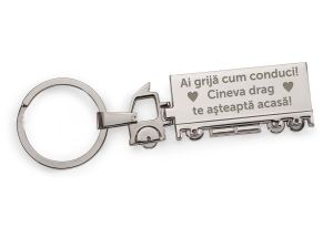 Breloc din metal in forma de camion "Ai grija cum conduci"