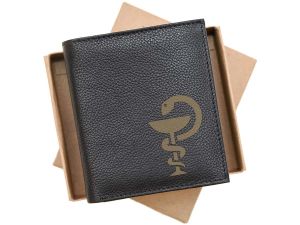 Portofel negru din piele naturala, personalizat farmacist