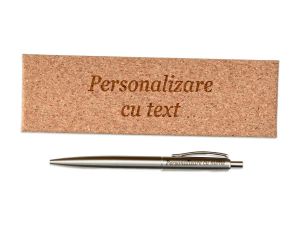 Pix din inox personalizat cu nume, in cutie din pluta personalizata cu text