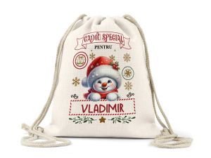 Saculet canvas pentru cadouri personalizat "Om de zapada"