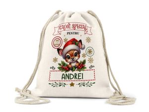 Saculet canvas pentru cadouri personalizat "Ren"