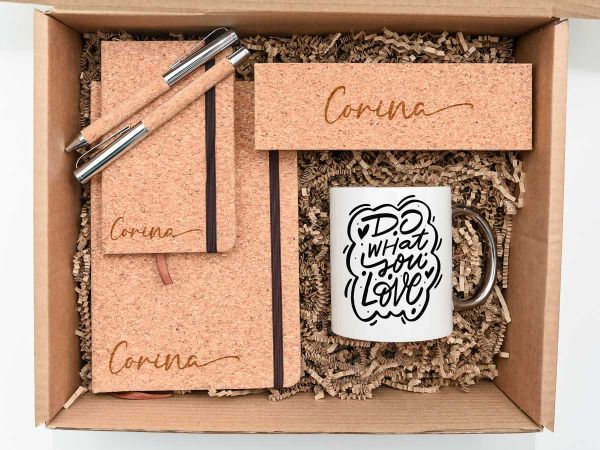 Set cadou personalizat My Office - pix și roller din plută, cană ceramică, carnet A5 și A6