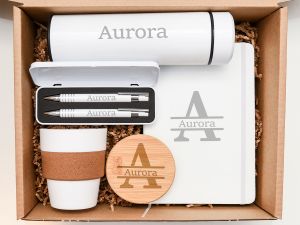 Set cadou personalizat "Monogram", white, termos, pahar, carnetel, pix si creion mecanic