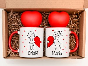 Set cani cuplu, personalizate cu nume "Lovers"