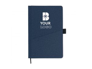Notebook A5, coperta PU cu buzunar, personalizat cu logo, albastru