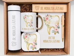 Set cadou personalizat "Tooth&Flowers" pentru doctor stomatolog