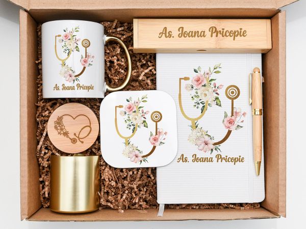 Set cadou personalizat cu nume "Doctor/Asistenta"