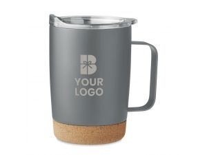 Cana termo, baza pluta, 300 ml, personalizata cu LOGO, gri