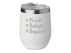Pahar termo alb personalizat "Preda iubeste inspira"