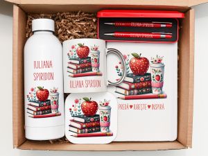Set cadou personalizat "Coffee&Books": sticla termo, cana, coaster, set de scris, agenda