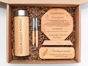 Set cadou bambus, personalizat pentru diriginte