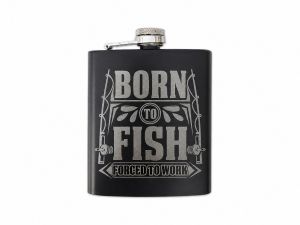 Recipient pentru bautura negru "Born to fish forced to work"