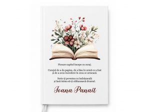 jurnal personalizat motivațional cu carte, flori și nume
