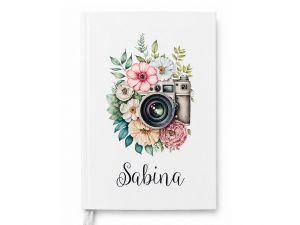 Jurnal personalizat pentru fotograf – design cu aparat foto și flori