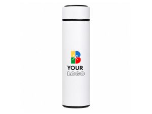 Termos alb cu termometru, infuzor ceai, personalizat cu LOGO