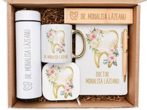 Set cadou personalizat "Tooth&Flowers" pentru doctor stomatolog