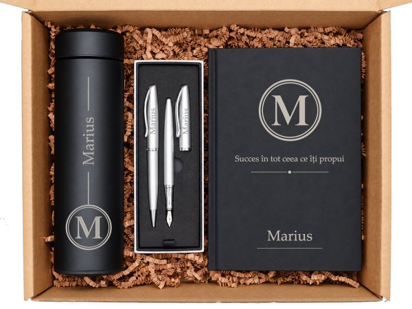 Set cadou personalizat cu nume "Black&Silver"