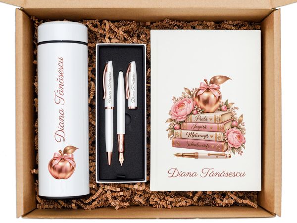 Set cadou personalizat Rosegold pentru învățătoare, educatoare sau profesoară