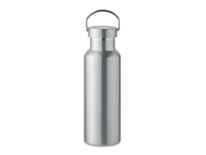 Sticlă termoizolantă cu perete dublu din inox, cu maner, 500ml, personalizata cu logo – Argint Mat
