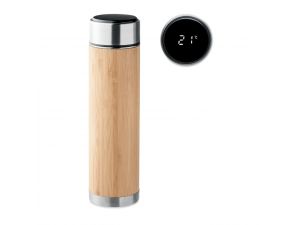 Termos cu perete dublu , invelis bambus, 480ml, personalizat cu logo – Lemn