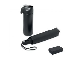Set cadou cu sticla termo si umbrela, personalizat cu logo – Negru