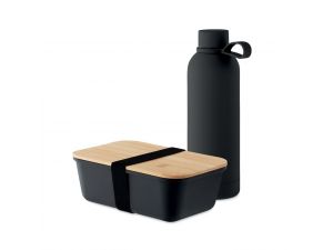 Set pranz cu sticla si cutie, personalizat cu logo – Negru