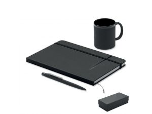 Set cadou cu cana, carnetel si cana in cutie deluxe personalizata cu logo – Negru