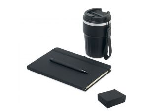 Set cadou notes, pix si pahar termo, personalizat cu logo – Negru