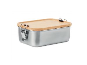 Cutie de prânz din inox cu capac din bambus, personalizata cu logo – Lemn