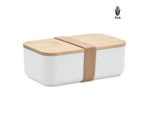 Cutie de prânz din porumb PLA cu capac din bambus, personalizata cu logo – Alb