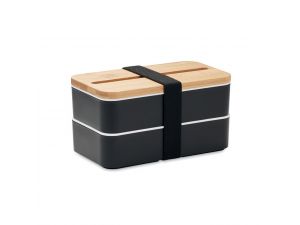 Cutie de prânz cu două niveluri din PP, personalizata cu logo – Negru